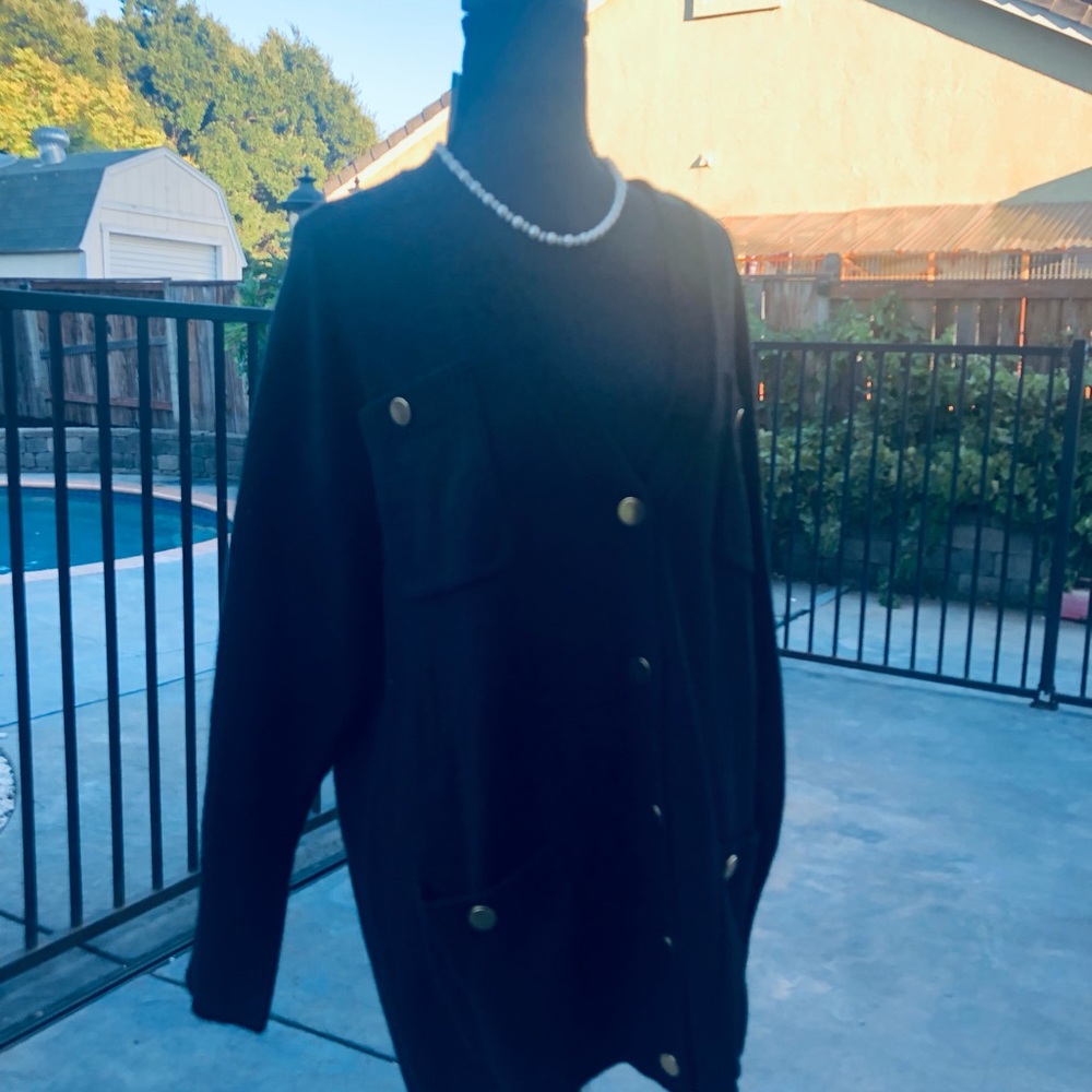 INC International Concepts Black Knit Cardigan with Gold Buttons